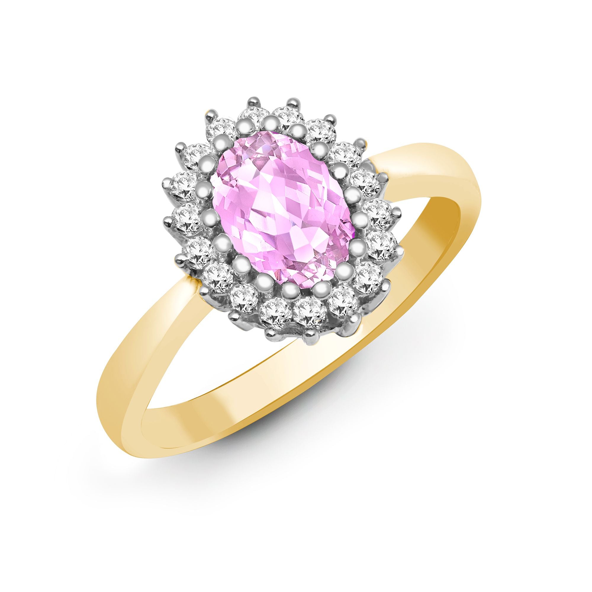 9ct Yellow Gold Natural Diamond 23pts & Pink Sapphire 1.06ct Ring