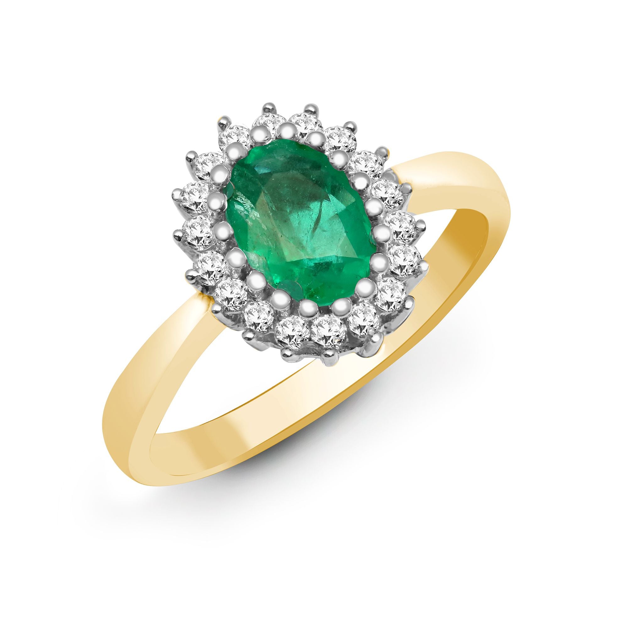 9R426 | 9ct Yellow Gold Natural Diamond 23pts & Emerald 78pts Ring