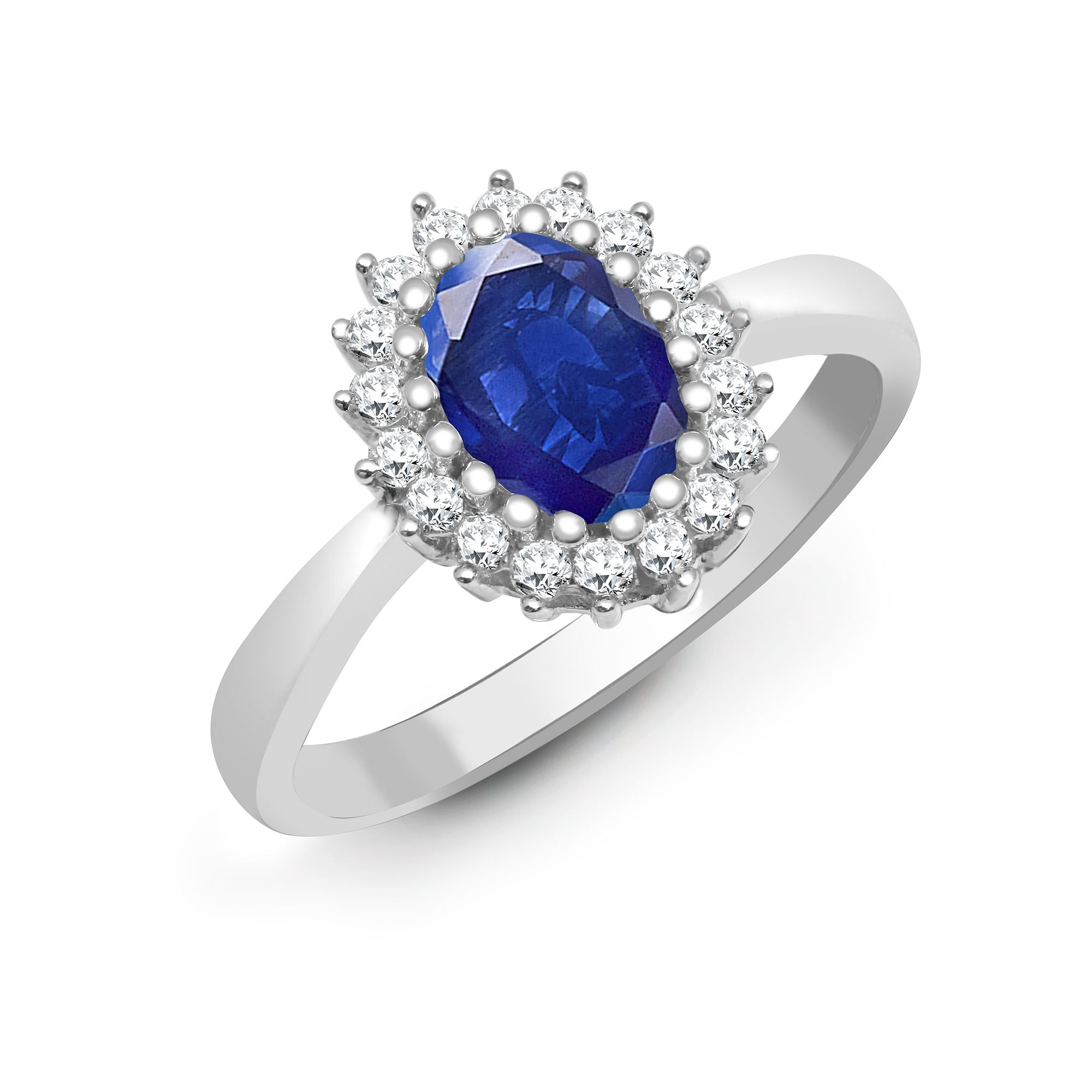 9ct White Gold Natural Diamond 23pts & Sapphire 1.10ct Ring