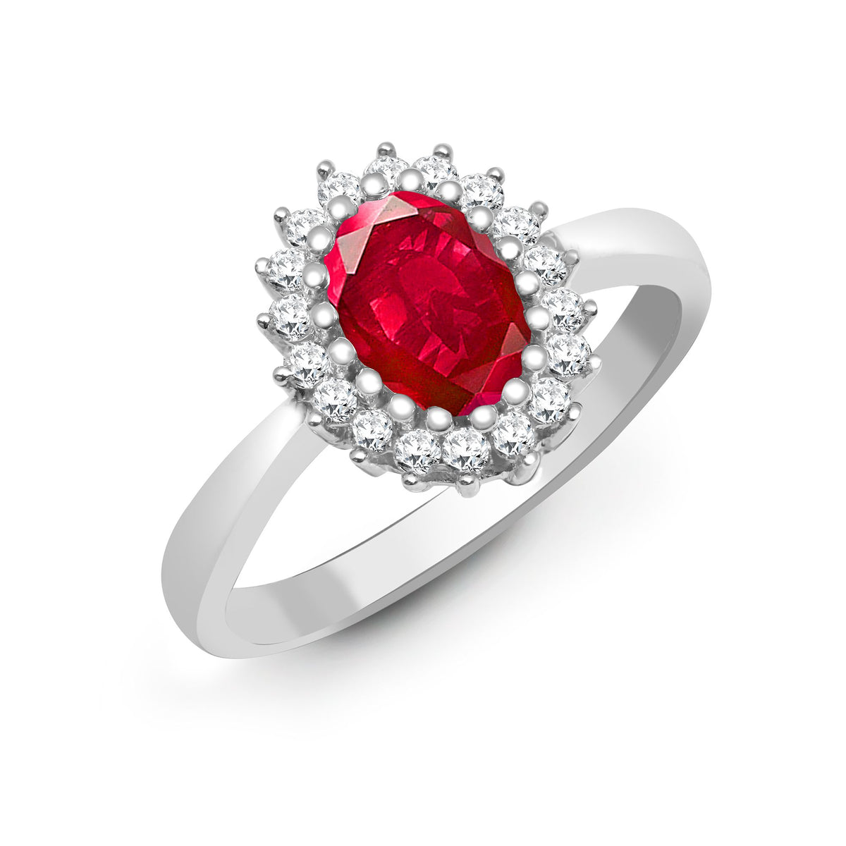 9ct White Gold Natural Diamond 23pts & Ruby 1.10ct Ring