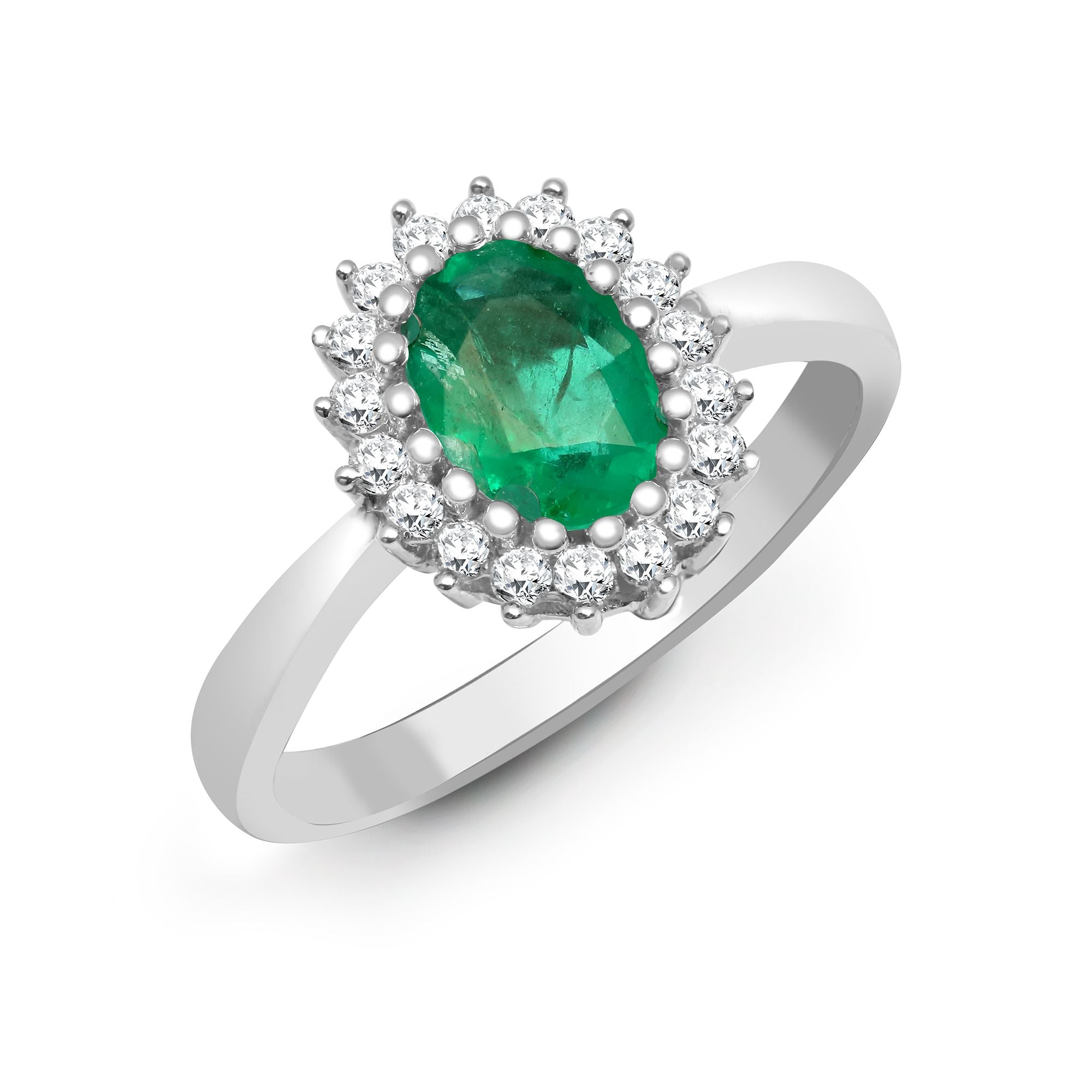 9R436 | 9ct White Gold Natural Diamond 23pts & Emerald 78pts Ring