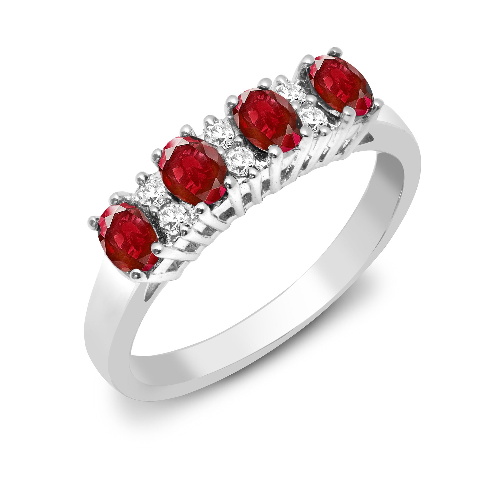9ct White Gold Natural Diamond 12pts & Ruby 92pts Ring