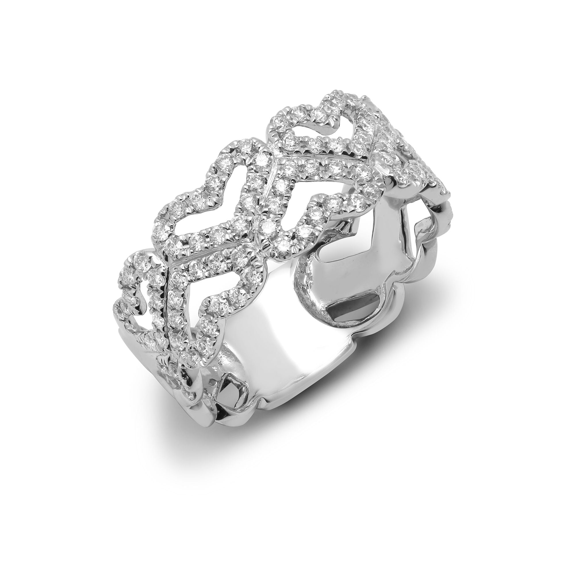 9ct White 2 Row Hearts Ring