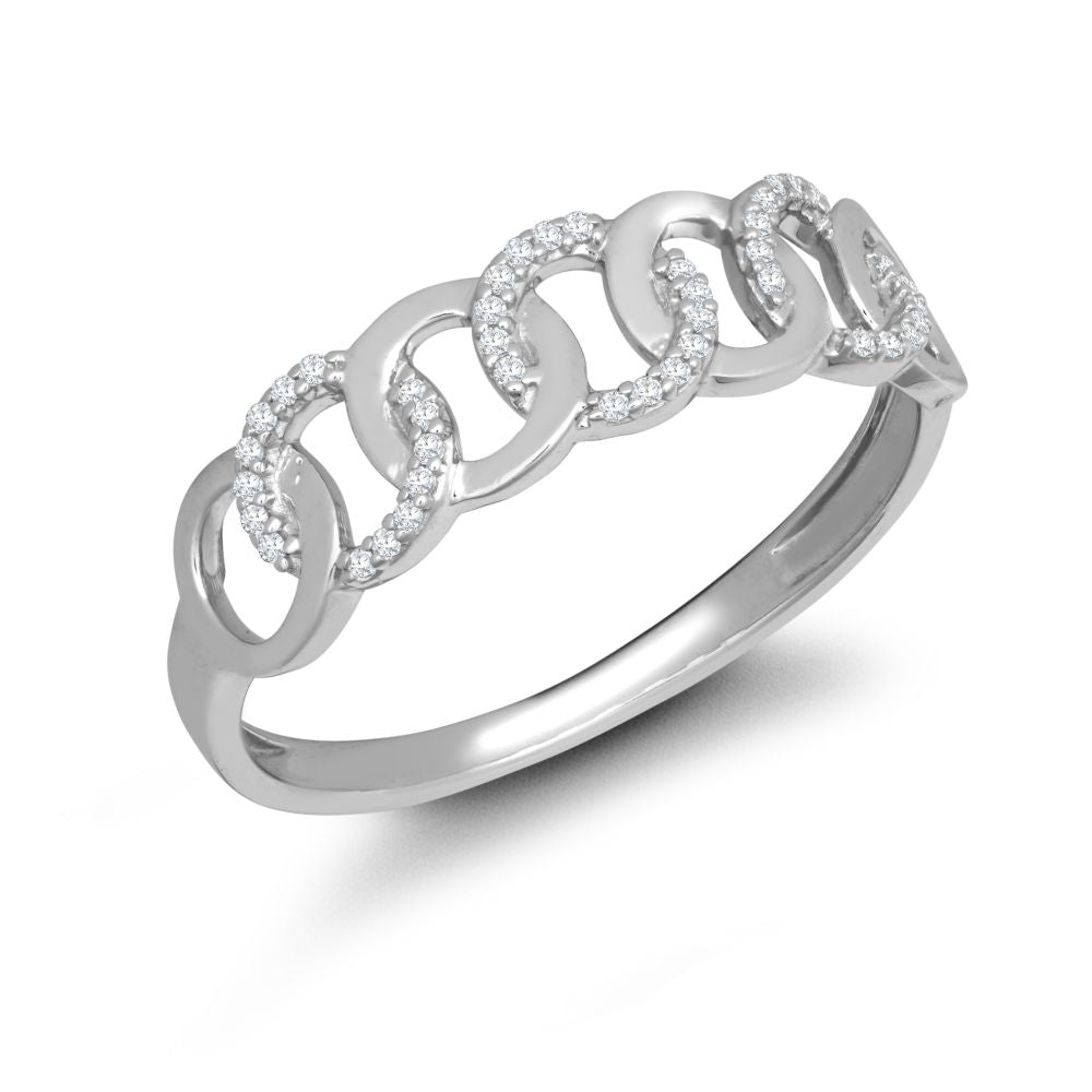 9ct White Gold 0.06cts Natural Diamond Interlinked Circle Ring