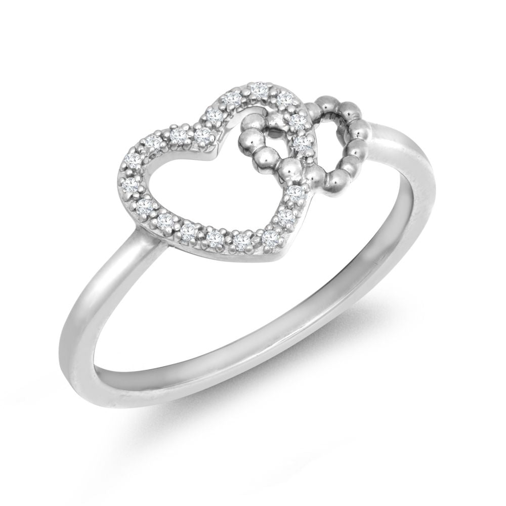 9ct White Gold 0.05cts Natural Diamond Double Heart Ring