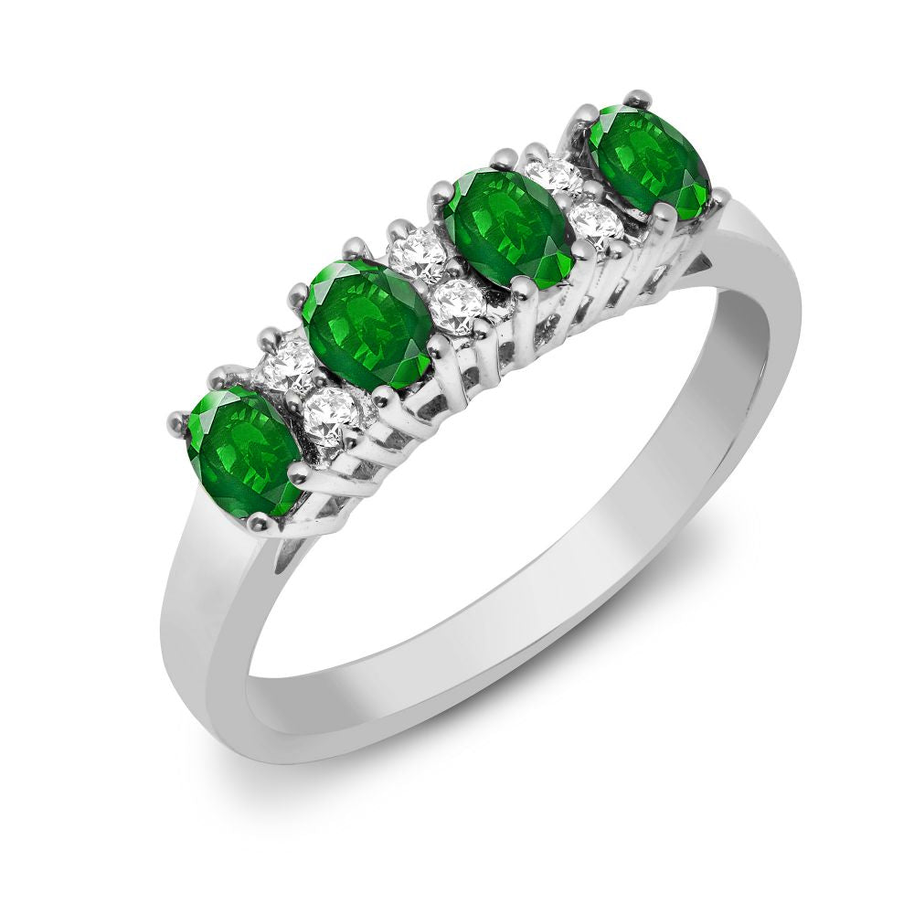 9ct Yellow Gold Natural Diamond 12pts & Emerald 80pts Ring