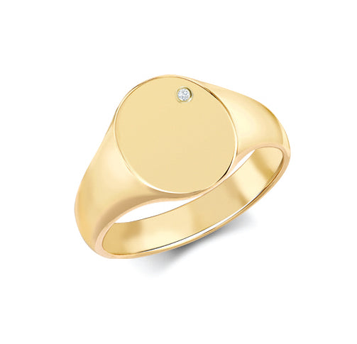 9ct Yellow Gold 0.03cts Diamonds Flush-set Oval Signet Ring