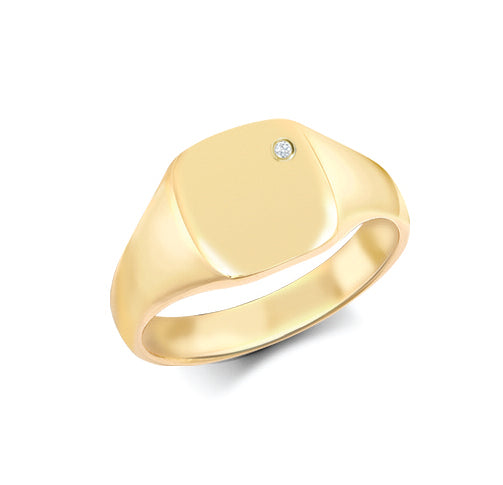 9ct Yellow Gold 0.03cts Diamonds Flush-set Cushion Signet Ring