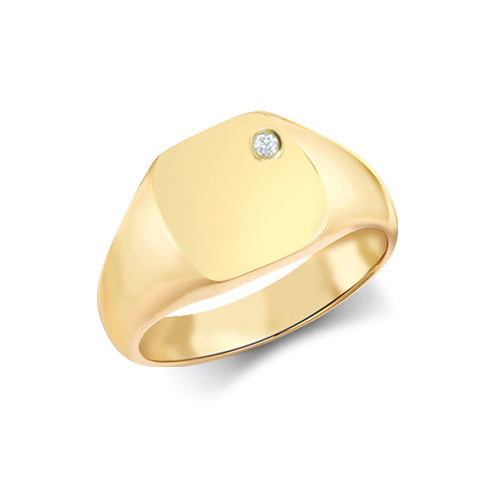 9ct Yellow Gold 0.06cts Diamonds Flush-set Cushion Signet Ring