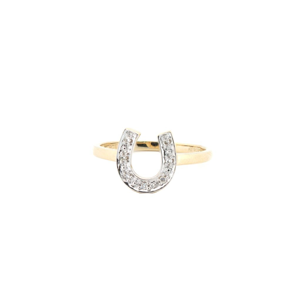 9ct Yellow 0.04ct Natural Diamond Horseshoe Ring