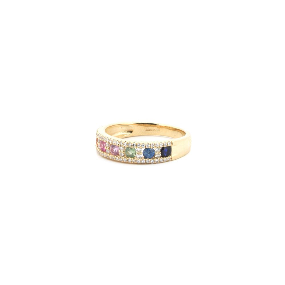 9ct Yellow 0.25ct Dia, 0.62ct Rainbow Saph Ring