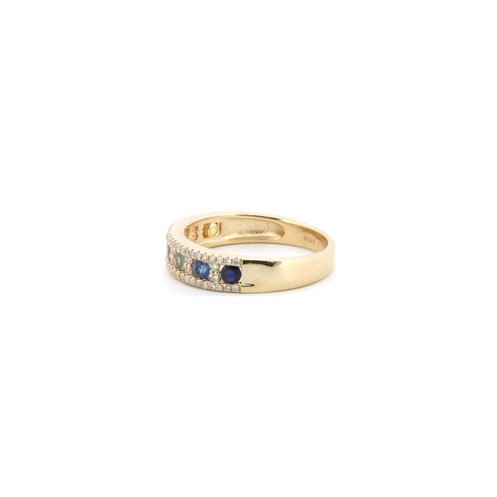 9ct Yellow 0.25ct Dia, 0.62ct Rainbow Saph Ring
