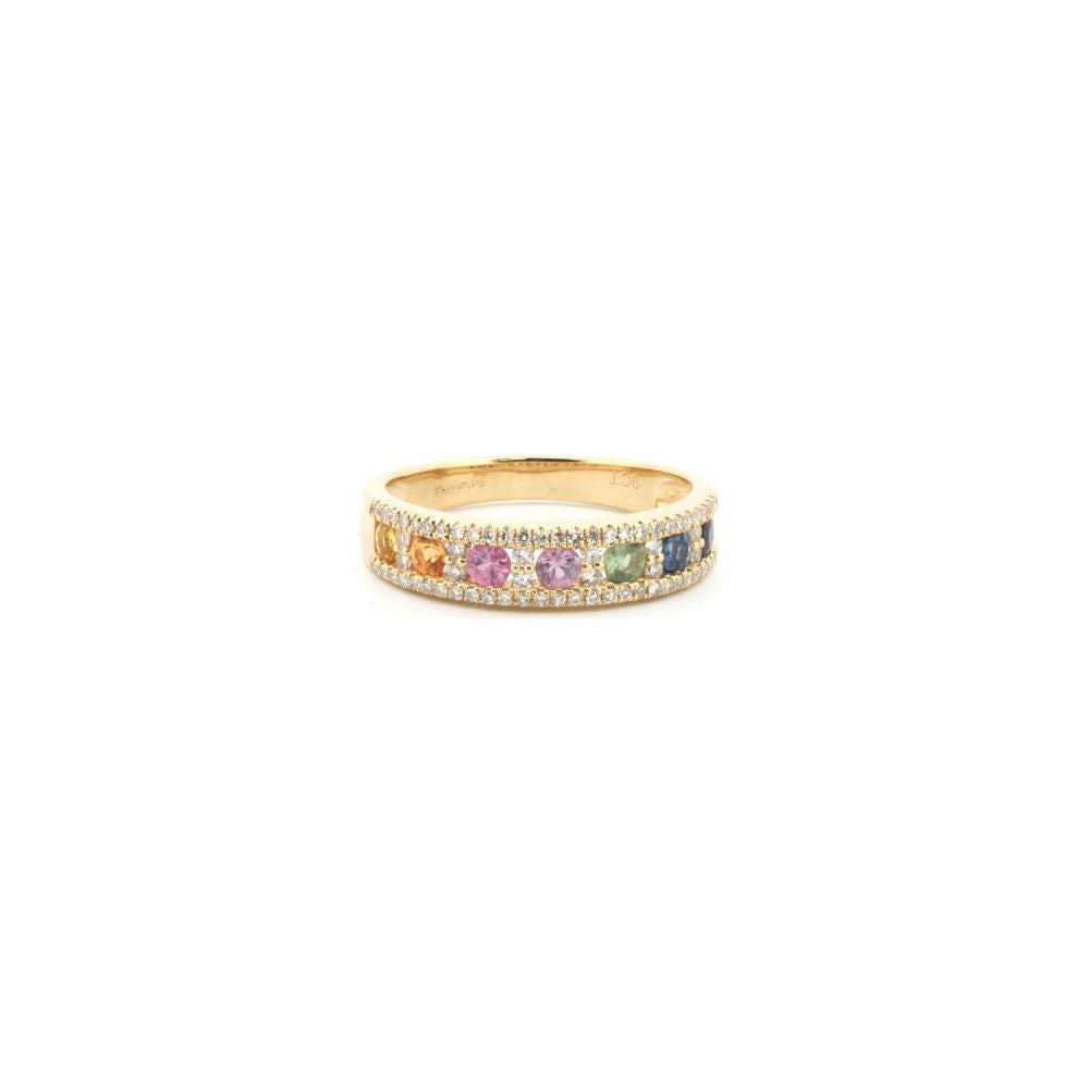 9ct Yellow 0.25ct Dia, 0.62ct Rainbow Saph Ring