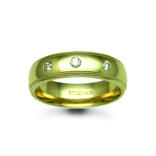 9ct Gold Yellow Natural Diamond Rubover set Wedding Ring