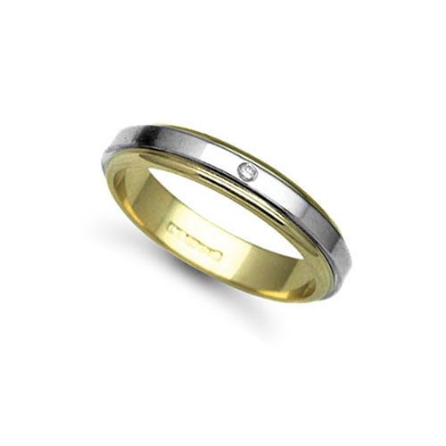 9ct Gold 2 Colour Natural Diamond Rubover set Wedding Ring