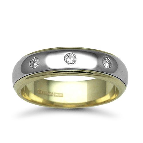9ct Gold 2 Colour Natural Diamond Rubover set Wedding Ring