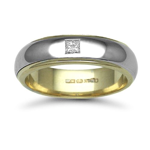9W044-6 | 9ct Gold 2 Colour Natural Diamond Rubover set Wedding Ring