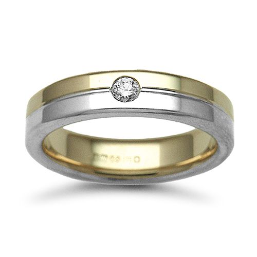 9ct Gold 2 Colour Natural Diamond Rubover set Wedding Ring
