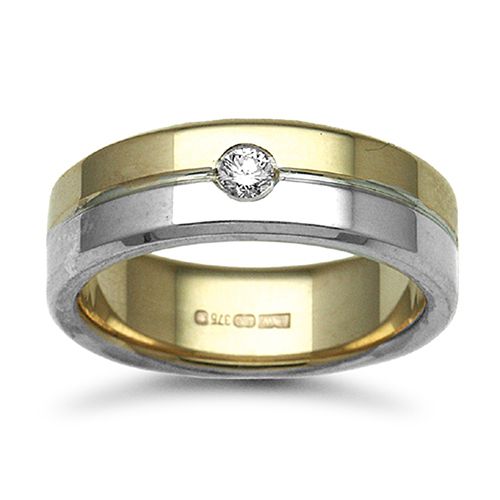 9ct Gold 2 Colour Natural Diamond Rubover set Wedding Ring