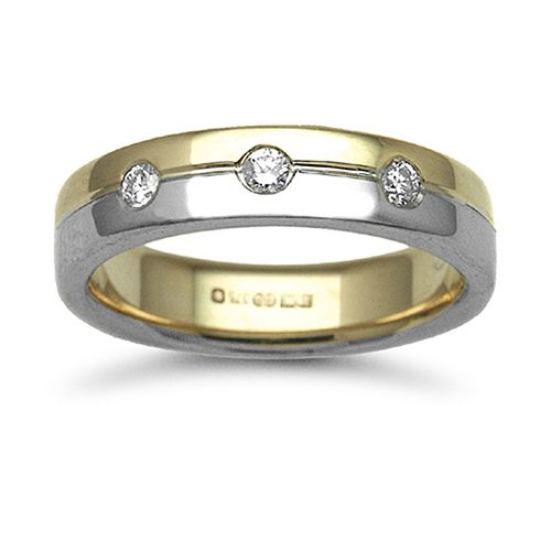 9ct Gold 2 Colour Natural Diamond Rubover set Wedding Ring