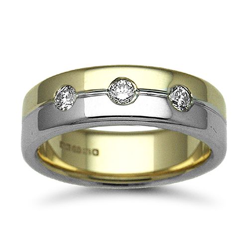 9ct Gold 2 Colour Natural Diamond Rubover set Wedding Ring