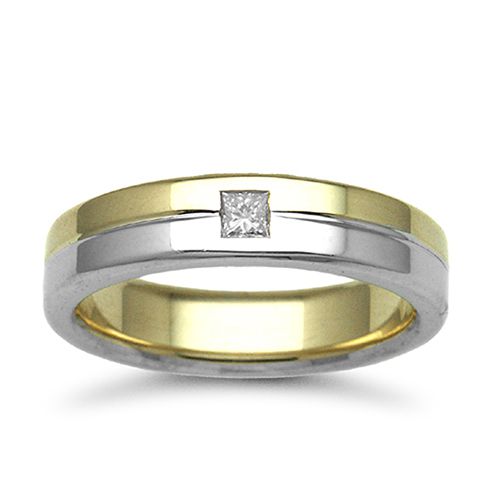 9ct Gold 2 Colour Natural Diamond Rubover set Wedding Ring