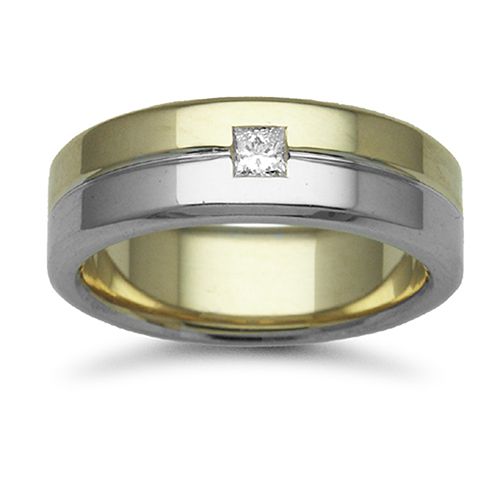 9ct Gold 2 Colour Natural Diamond Rubover set Wedding Ring