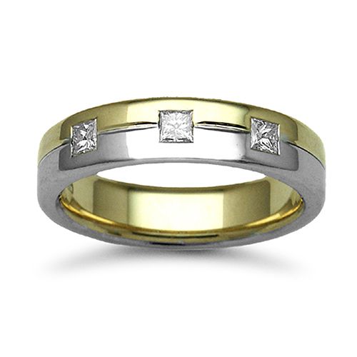9ct Gold 2 Colour Natural Diamond Rubover set Wedding Ring