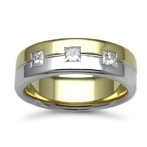 9ct Gold 2 Colour Natural Diamond Rubover set Wedding Ring