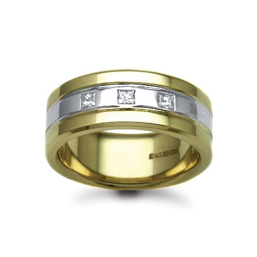 9ct Gold 2 Colour Natural Diamond Rubover set Wedding Ring