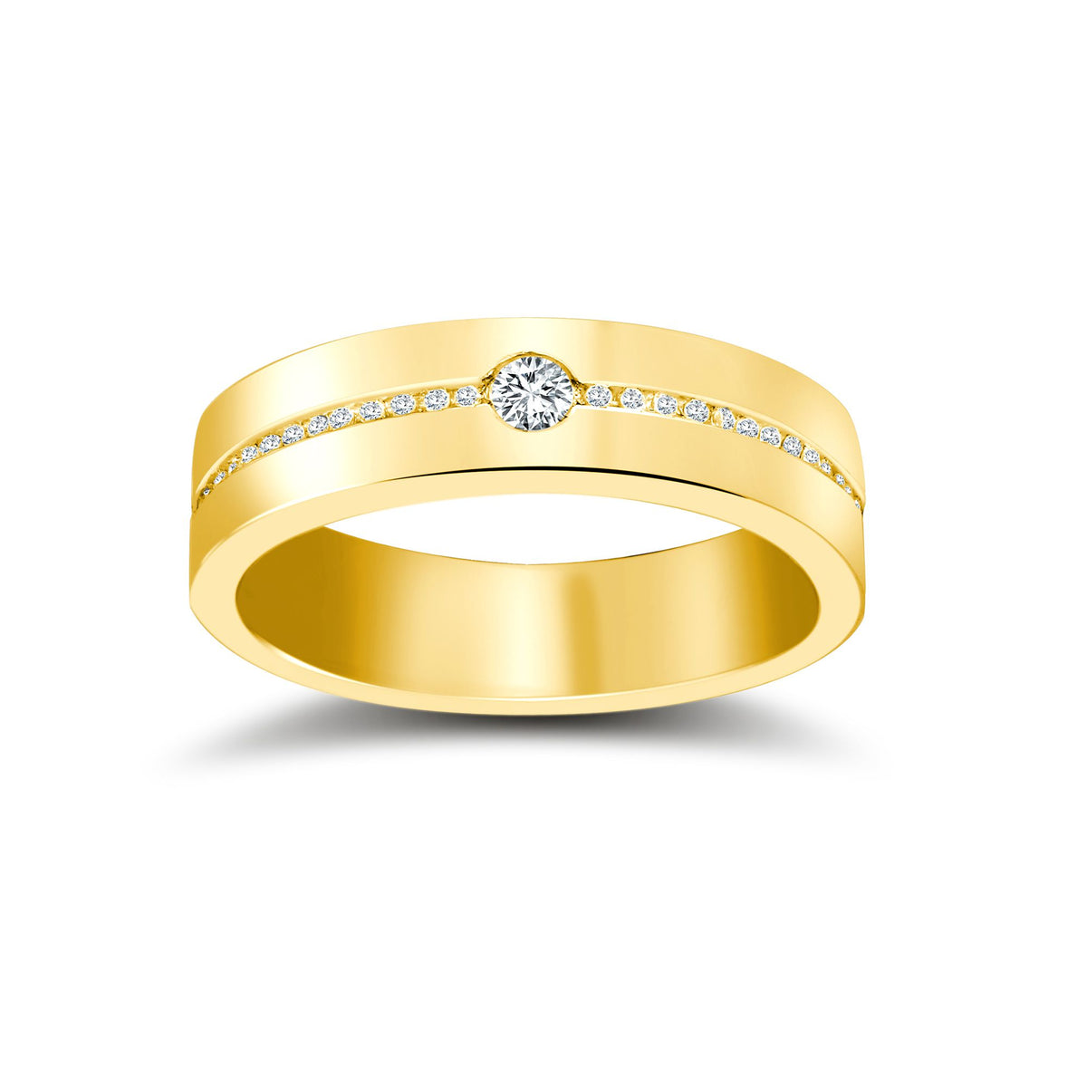 9ct Yellow Gold RBC Flat Court Natural Diamond Wedding Band Half Set - - 28pts