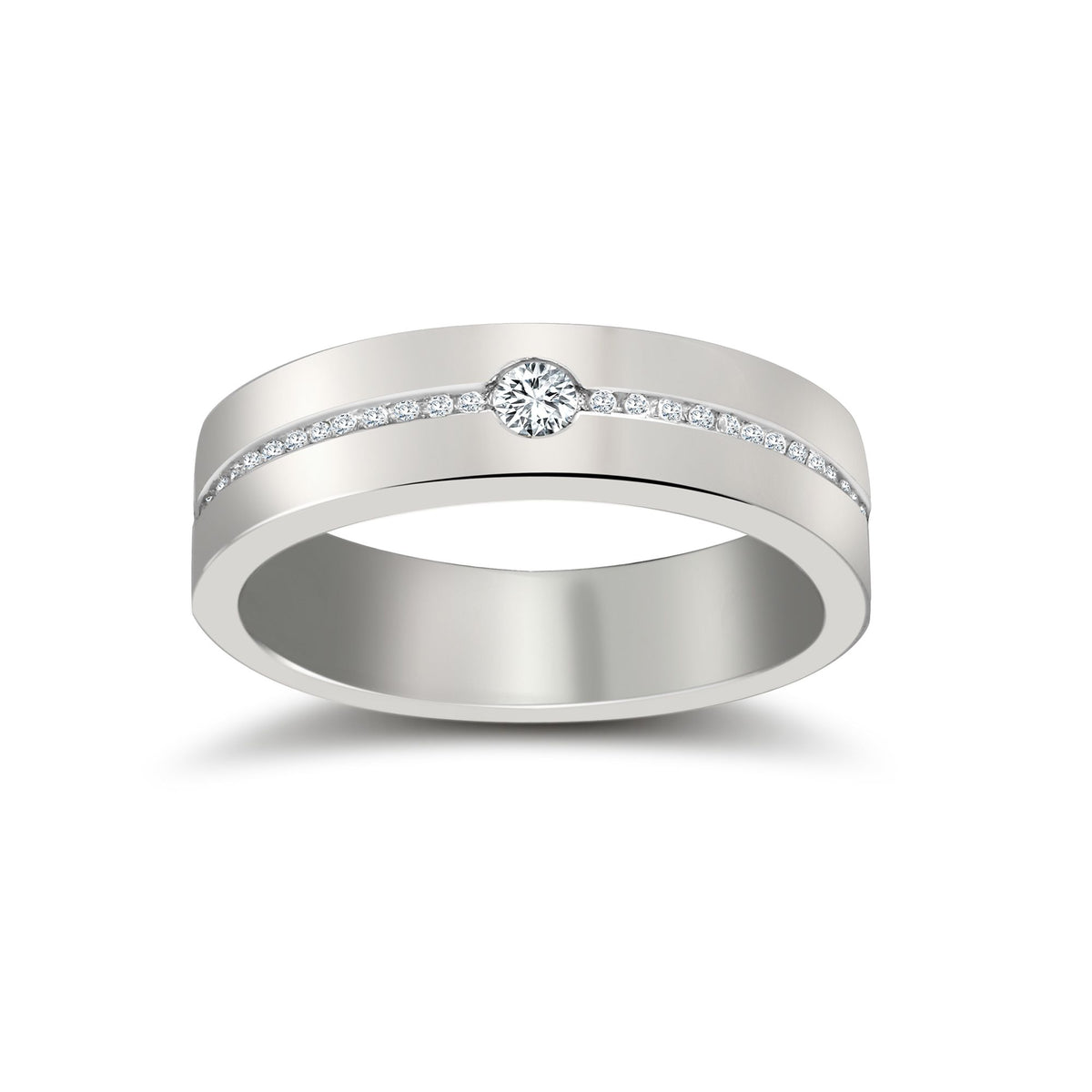 9ct White Gold RBC Flat Court Natural Diamond Wedding Band Half Set - - 28pts