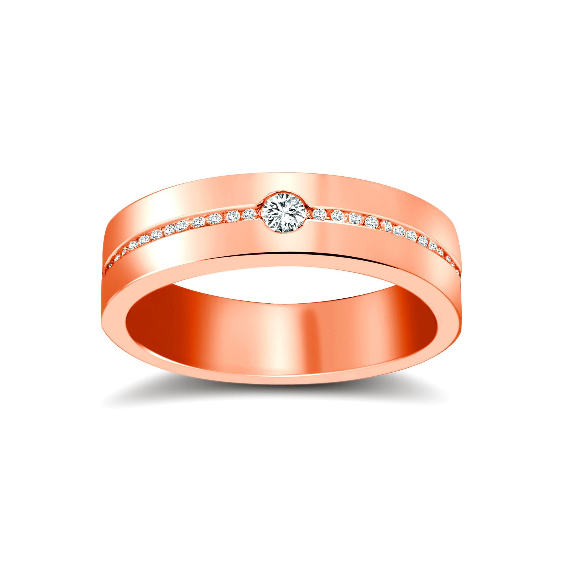 9ct Rose Gold RBC Flat Court Natural Diamond Wedding Band Half Set - - 28pts