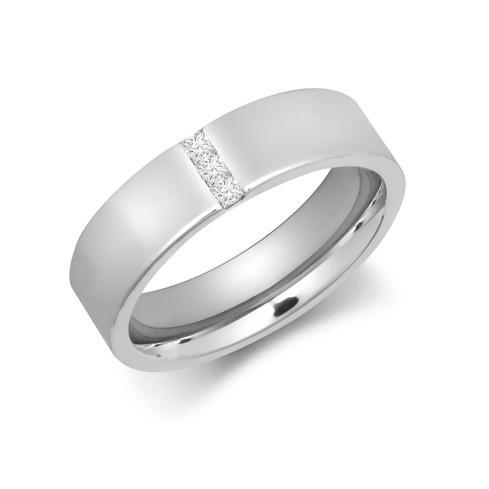 9ct Gold White Natural Diamond Rubover set Wedding Ring