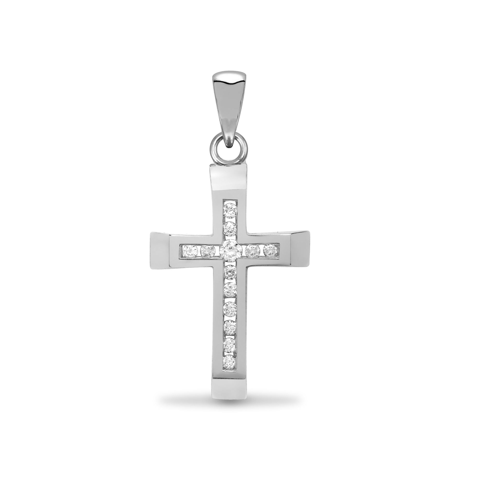 9ct White Gold Natural Diamond Cross