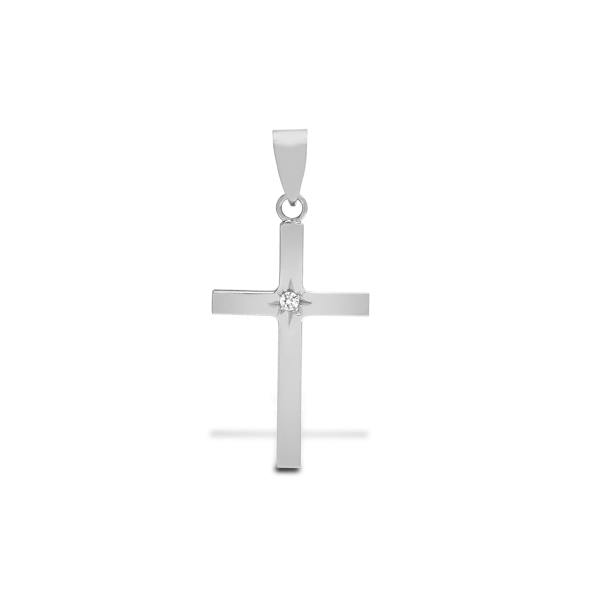 9X090 | 9ct White 0.03ct Star Set Natural Diamond Cross