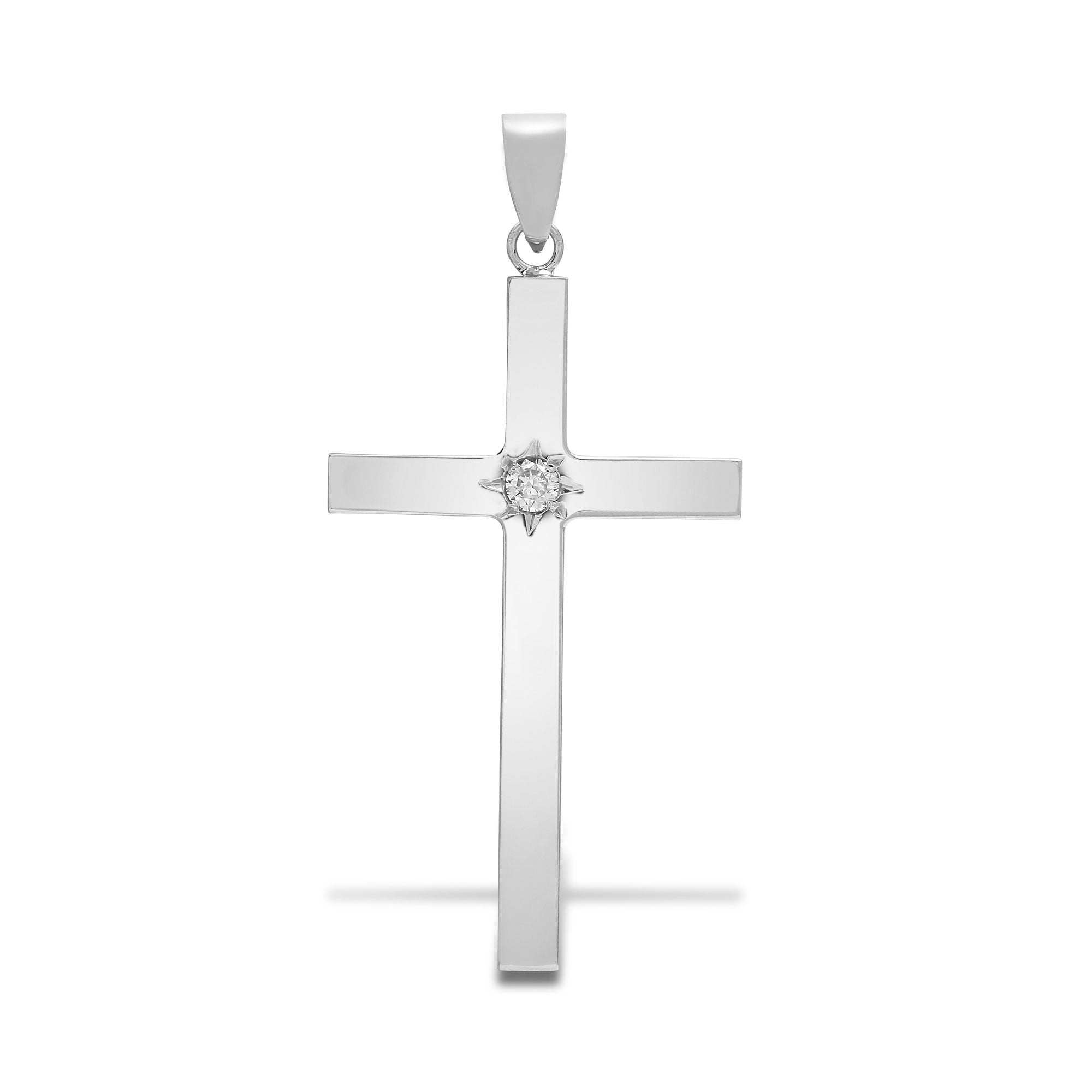 9ct White 0.10ct Star Set Natural Diamond Cross