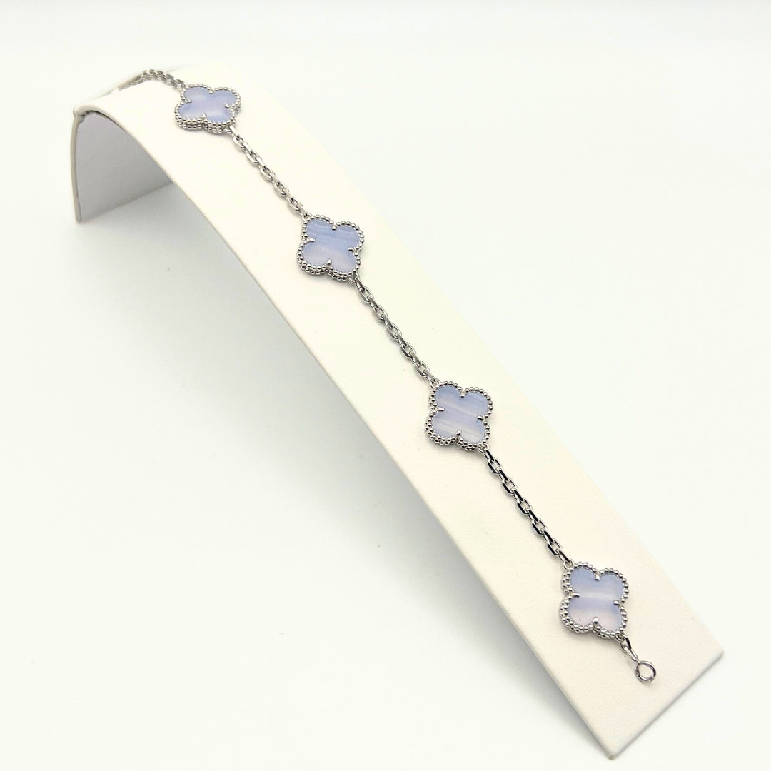 Van Cleef & Arpels Vintage Alhambra Bracelet 5 Motifs Chalcedony 18K White Gold