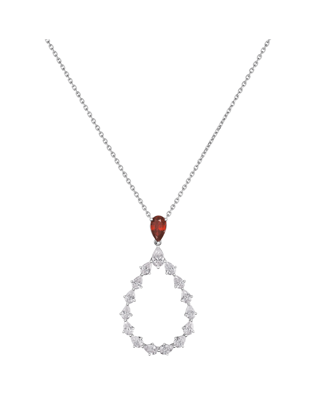 L'Heure Du Diamant Drop Diamond and Ruby Pendant 18ct White Gold