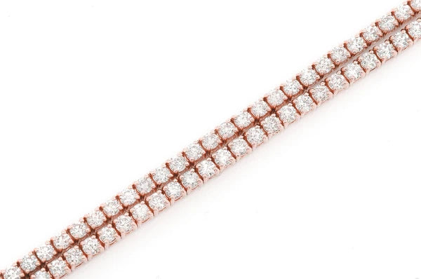 Pulsera de tenis de diamantes de 4,75 quilates con juego de puntas de dos hileras de 3 puntos, oro macizo de 14 quilates