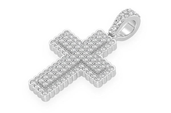 0.90ct Diamond Bezel Border Cross Pendant 18K Solid Gold