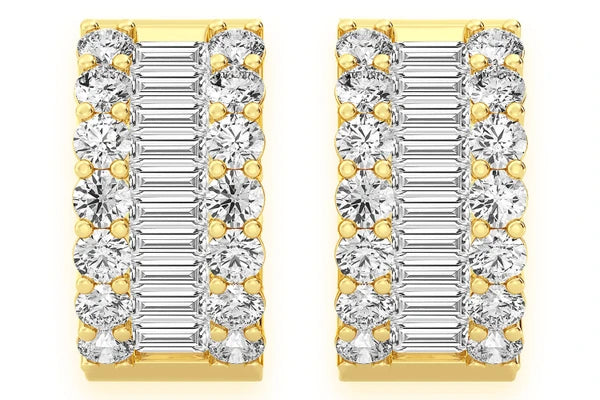 Erkals Jewellers Baguette & Round Huggie Hoop Earrings 18K Gold 2.00ctw