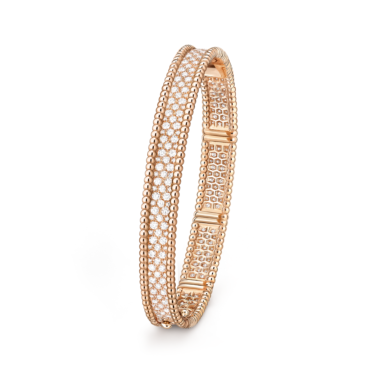 Van Cleef & Arpels Perlée 3 Rows Diamonds Medium Bracelet 18K Rose Gold