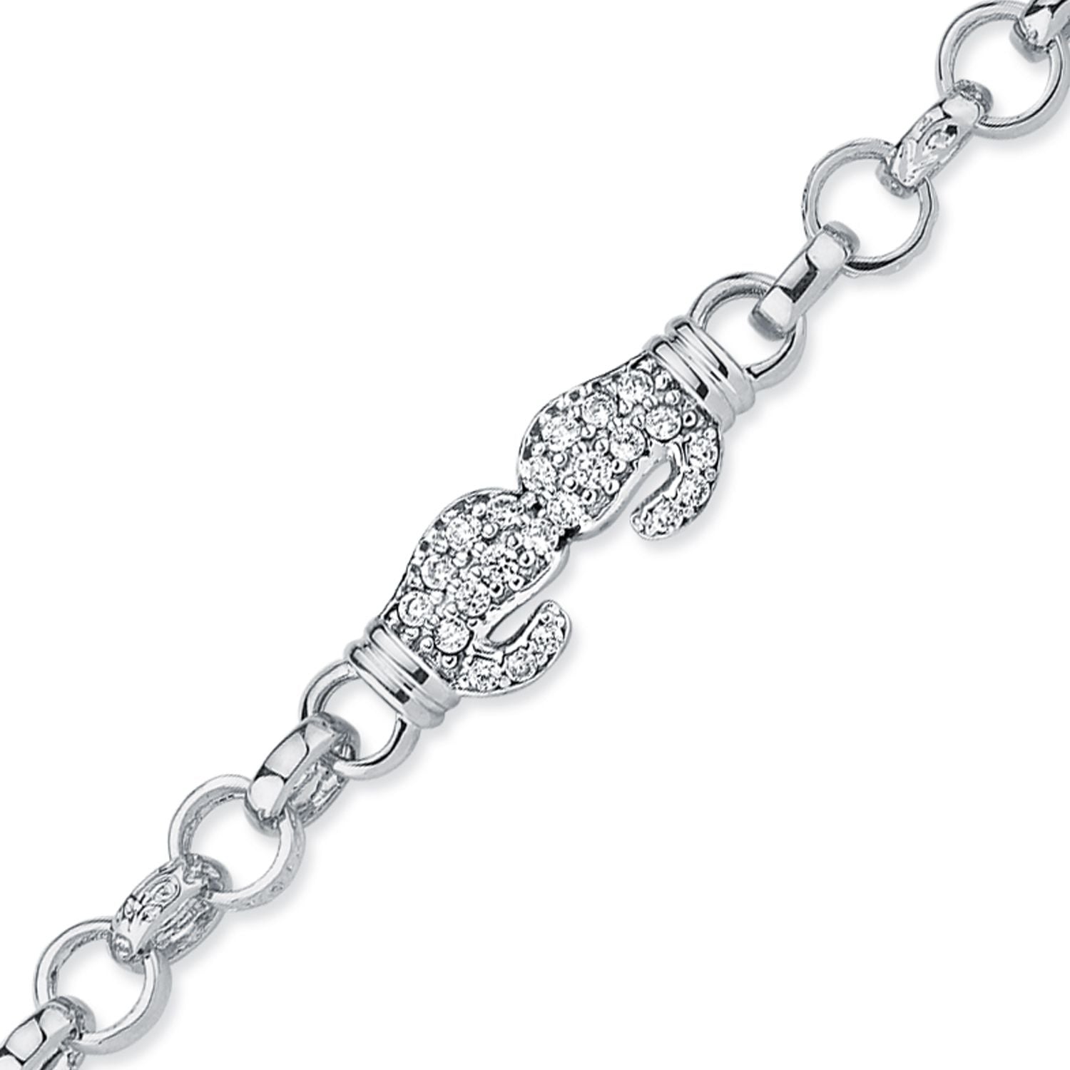925 Silver Cubic Zirconia Set Double Boxing Glove Belcher Bracelet