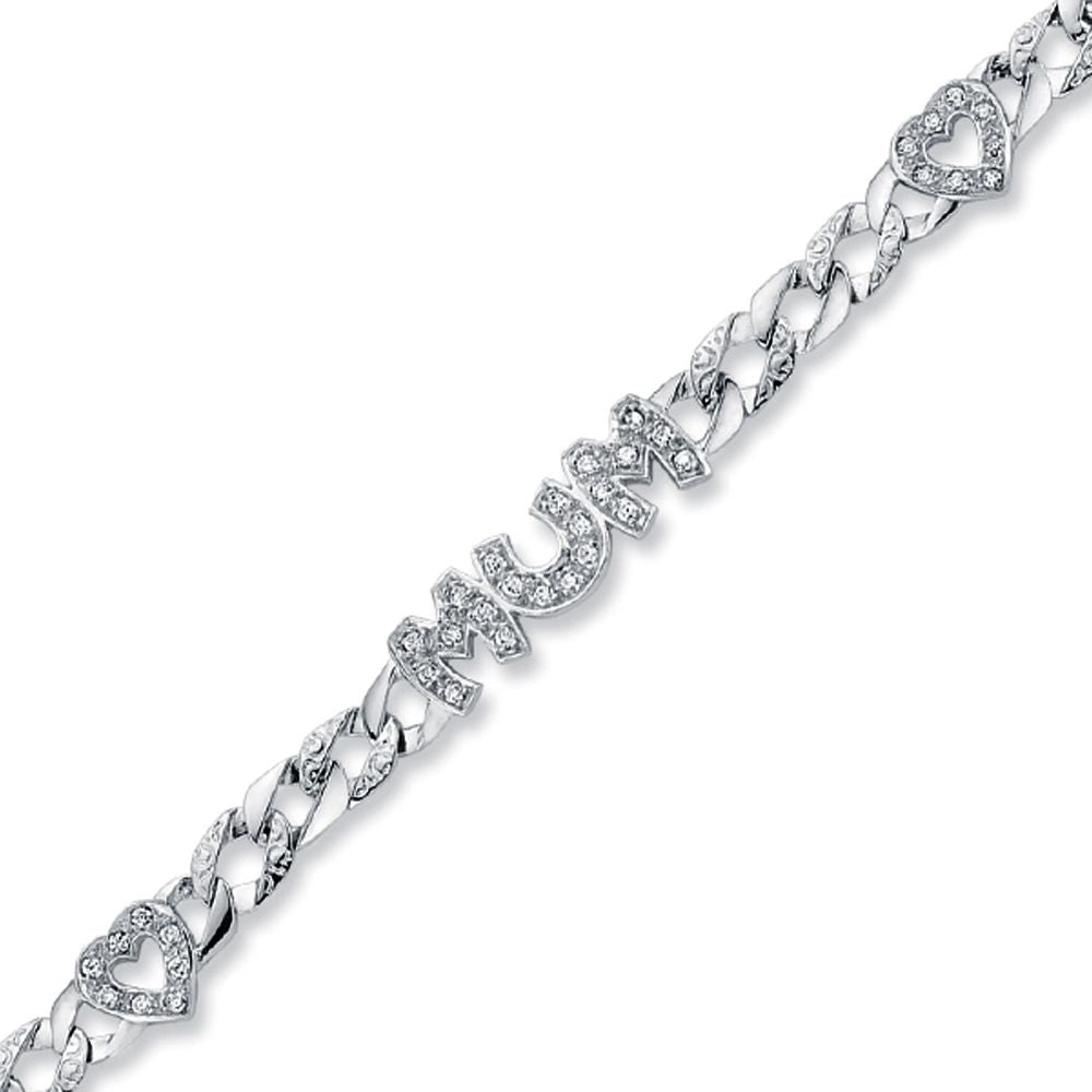 925 Silver Cubic Zirconia Set Heart Mum Bracelet