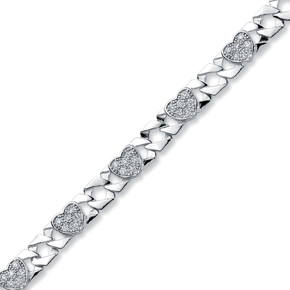 925 Silver Cubic Zirconia Set Heart Curb Bracelet
