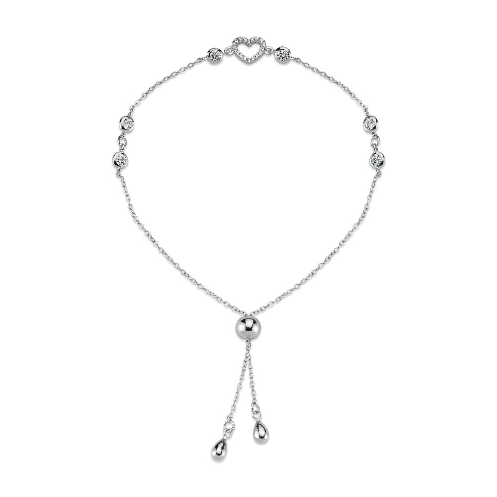 925 Silver Cubic Zirconia Heart and Bead Bracelet