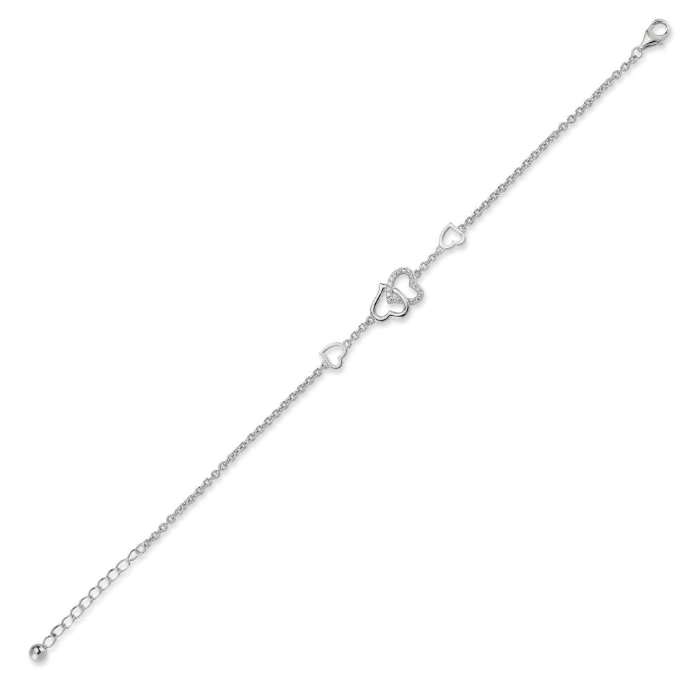 925 Silver Cubic Zirconia Set Double Heart Bracelet
