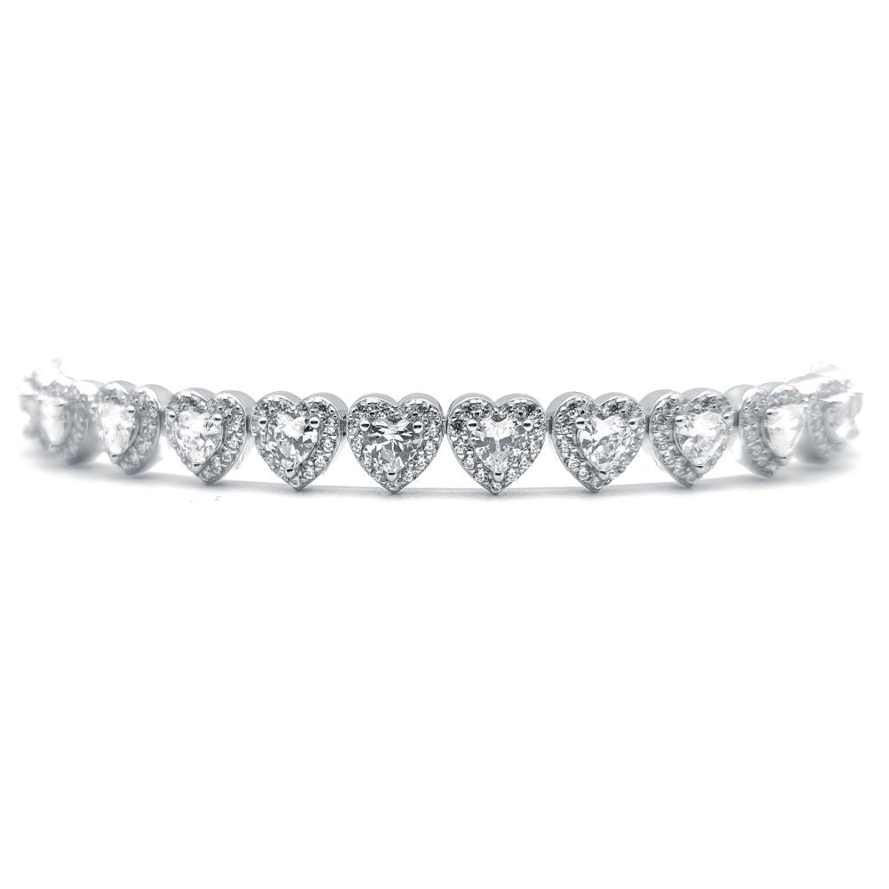 925 Silver Cubic Zirconia Set Heart Bracelet