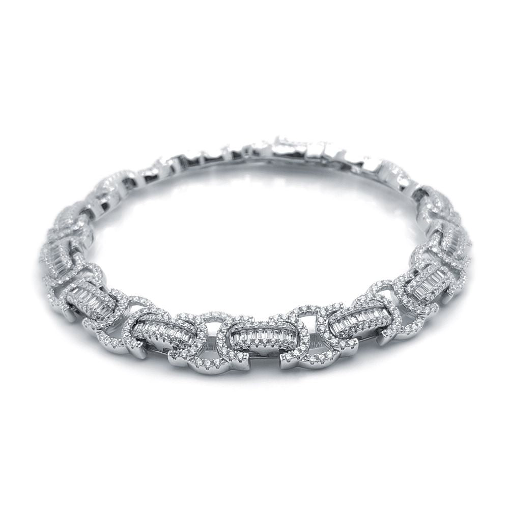 925 Silver Cubic Zirconia Set Flat Byzantine Bracelet